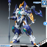 SNAA SC-011 Thunderstorms Mordred The Round Table Knight Action Figure Model Toy Kit VCA Gundam Singapore A detailed mecha action figure of Mordred from Gundam Model, featuring a blue, white, and gold color scheme with a spear and large weapon accessories, shown on a dark gray gradient background with brand logos.