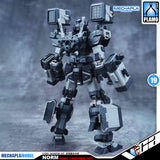 Eddas 伊达斯科技 Norm - Heavy Firepower Type 诺姆重火力型 Metal Build GM Action Figure Model Toy Kit VCA Gundam Singapore A detailed model kit of the MechaPlasma Model Norm Heavy Firepower Type mecha robot, shown in a dynamic standing pose. The robot is primarily dark gray and black with light gray and white armor plating.