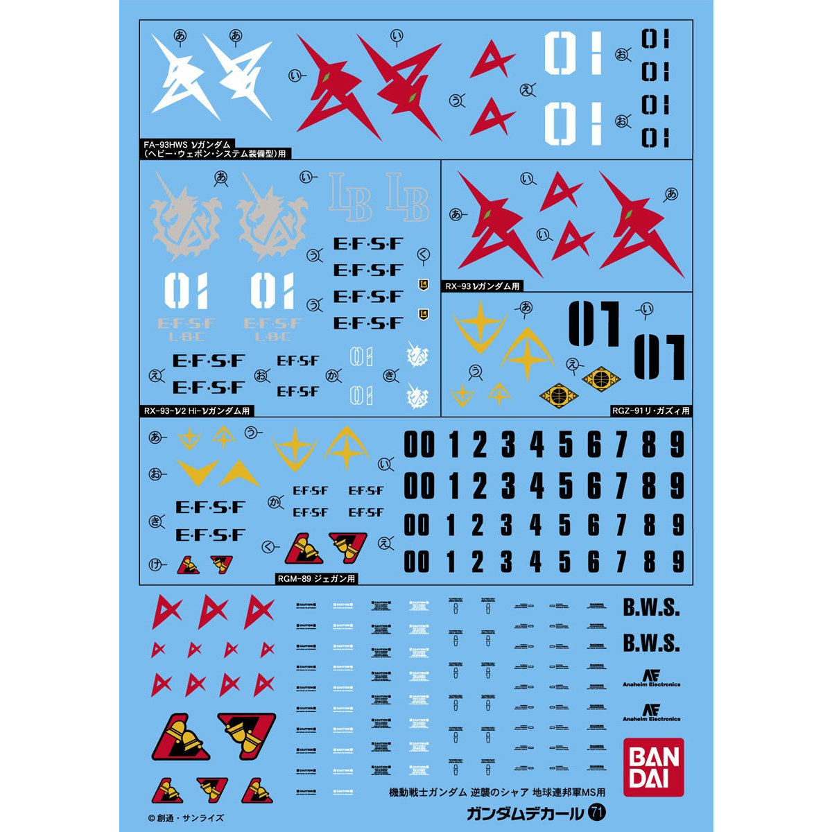 GUNDAM DECAL 71 CHAR'S COUNTERATTACK FEDERATION for 1/144 SCALE