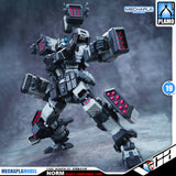 Eddas 伊达斯科技 Norm - Heavy Firepower Type 诺姆重火力型 Metal Build GM Action Figure Model Toy Kit VCA Gundam Singapore A detailed mecha robot model in a dynamic combat pose, featuring a dark gray and black body with red weapon panels, set against a smoky gray background. Brand logos for Mechapla Model and Plamo are visible in the top right, and product text is displayed along the bottom.