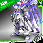 V-Tiger 威虎牛战士 RX-93-v2 Hi-Nu Master Grade MG Metal Build Structure Model Action Figure Kit VCA Gundam Singapore A high-end mecha model kit, specifically the Hi-Nu Gundam from Mechapla Model, shown in a purple and white color scheme with large wing-like backpack fins. The image is a promotional graphic with various brand logos, a 'NEW ITEM PREORDER' banner, and a model kit instruction manual cover in the bottom right corner.