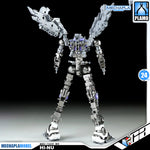 V-Tiger 威虎牛战士 RX-93-v2 Hi-Nu Master Grade MG Metal Build Structure Model Action Figure Kit VCA Gundam Singapore A detailed sci-fi mecha model standing in a dynamic pose, featuring a silver and gray body with small blue accents, set against a dark studio background. Branding logos for Mechapla Model and Plamo are visible in the corners.