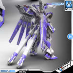 V-Tiger 威虎牛战士 RX-93-v2 Hi-Nu Master Grade MG Metal Build Structure Model Action Figure Kit VCA Gundam Singapore A purple and white mecha model, specifically the Hi-Nu Gundam from MechWarrior 4, shown from a three-quarters rear angle. The image features branding overlays for 'MECHAPLA MODEL' and 'MECHAPLA PLAMO' on a gray gradient background.