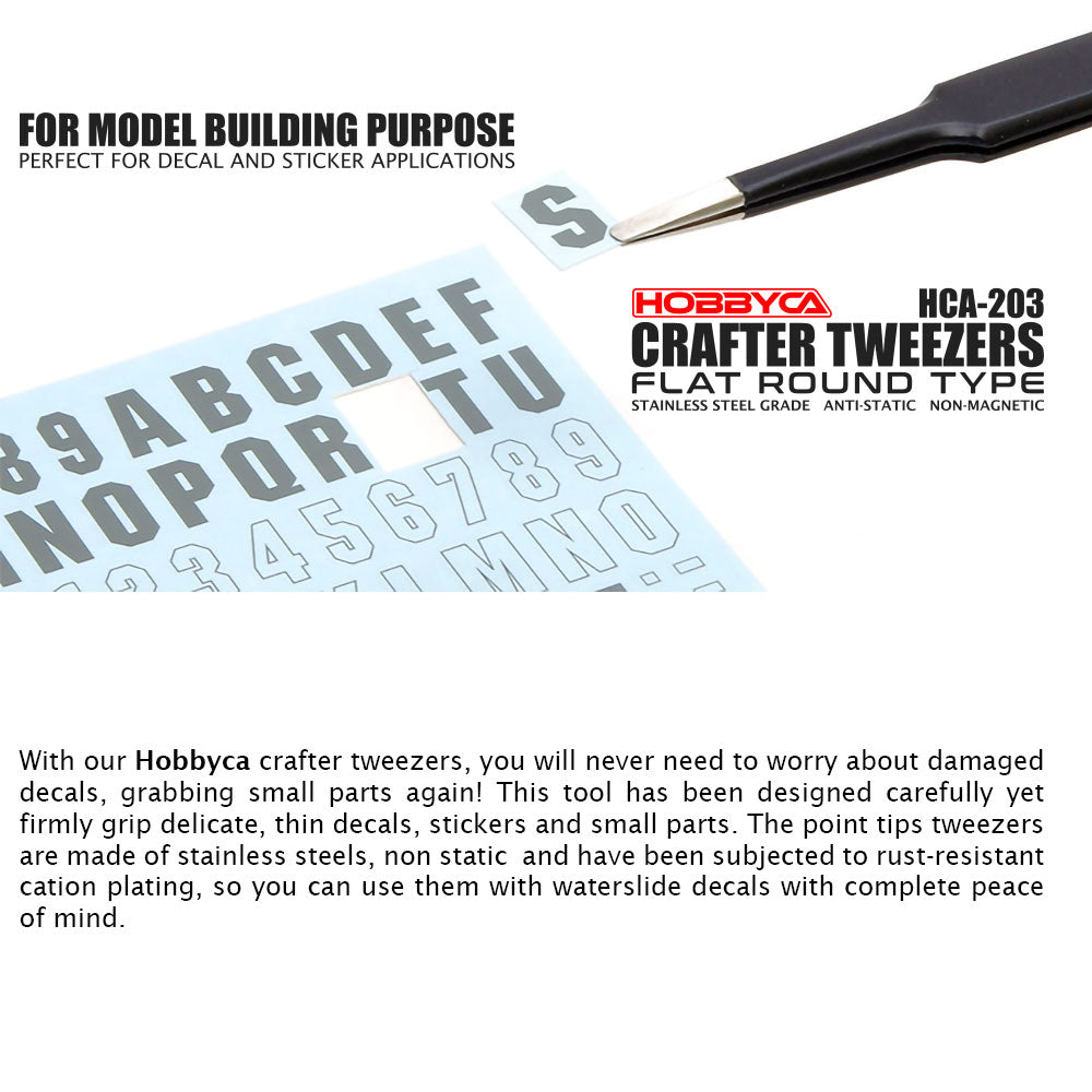 HOBBYCA HCA-203 CRAFTER TWEEZERS FLAT ROUND TYPE