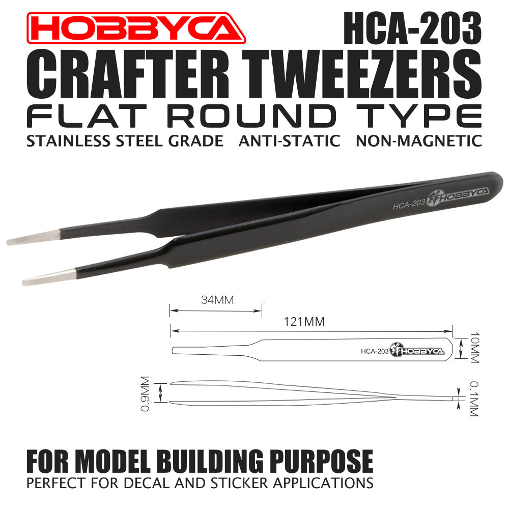 HOBBYCA HCA-203 CRAFTER TWEEZERS FLAT ROUND TYPE
