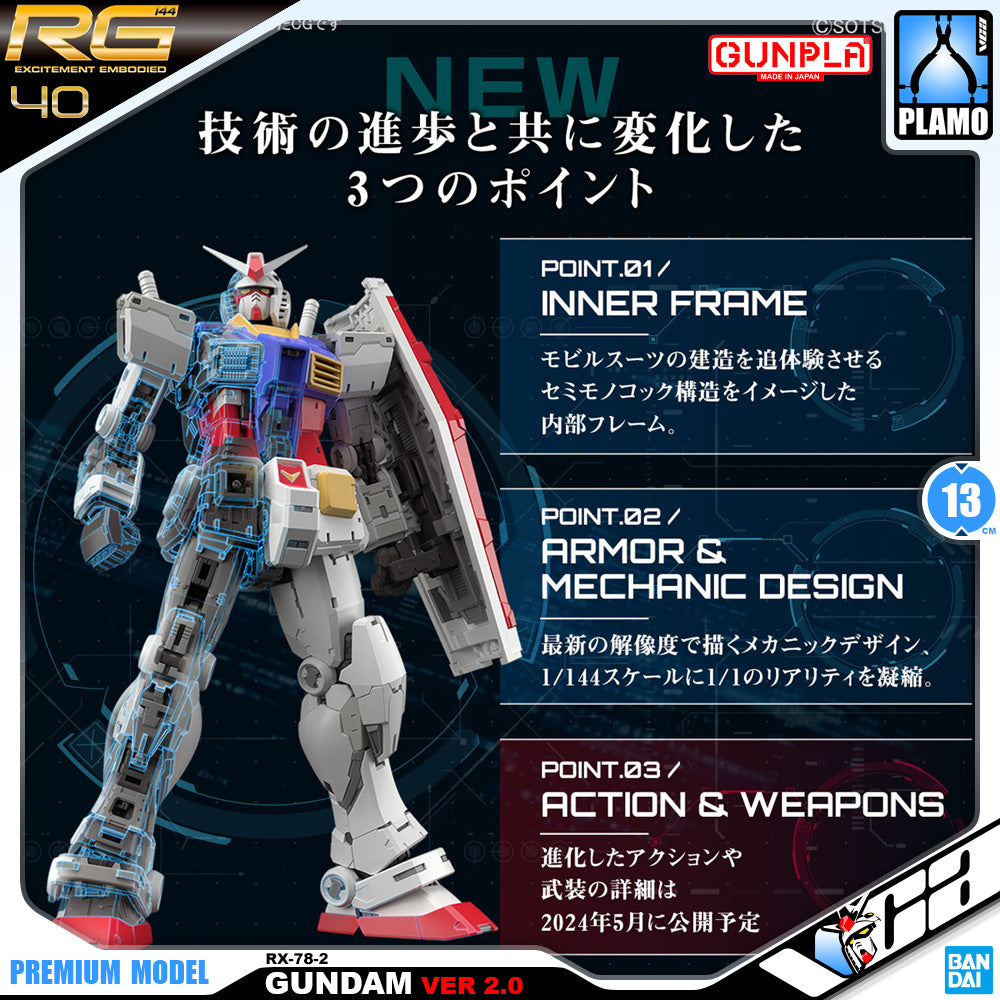 Bandai Gunpla Real Grade 1/144 RG RX-78-2 Gundam Ver 2.0 Plastic Model Action Figure Toy VCA Singapore