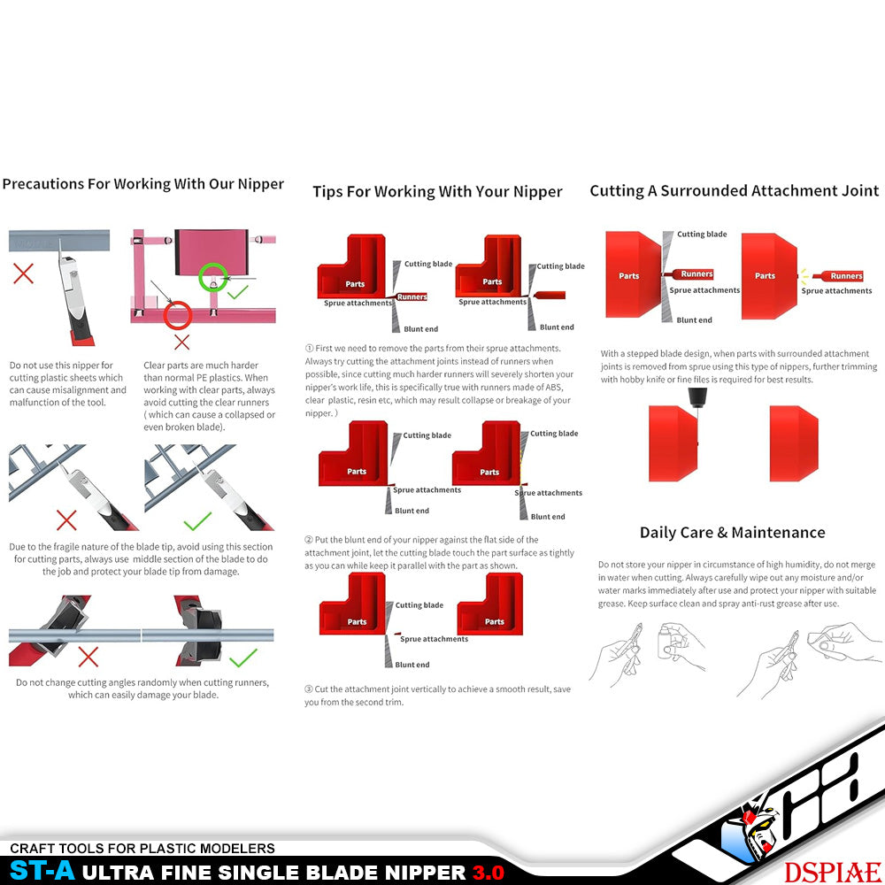 Dspiae ST-A Ultra Fine Single Blade Nipper 3.0 Hobby Runner Sprue Cutter Plastic Model Action Figure Toy VCA Gundam Singapore