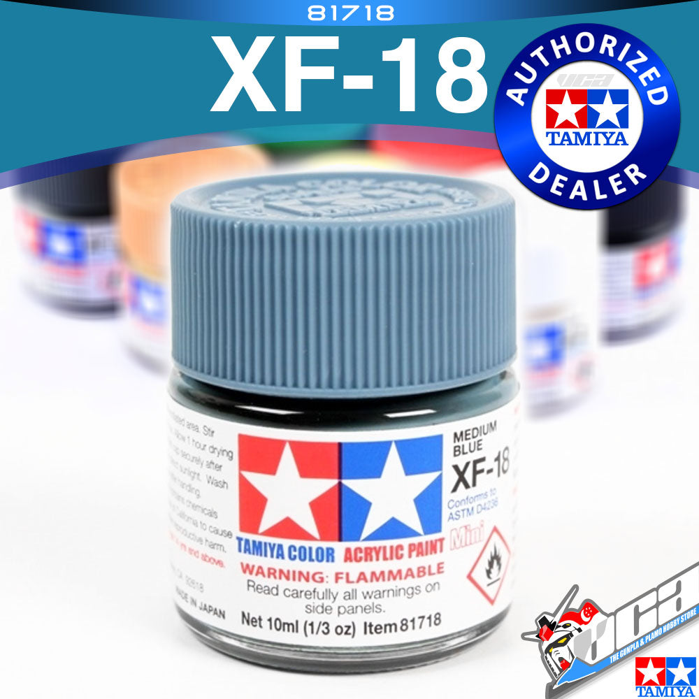 TAMIYA 81718 XF-18 MEDIUM BLUE ACRYLIC MINI 10ML PLASTIC MODEL HOBBY ACTION FIGURE TOY PAINT VCA GUNDAM SINGAPORE