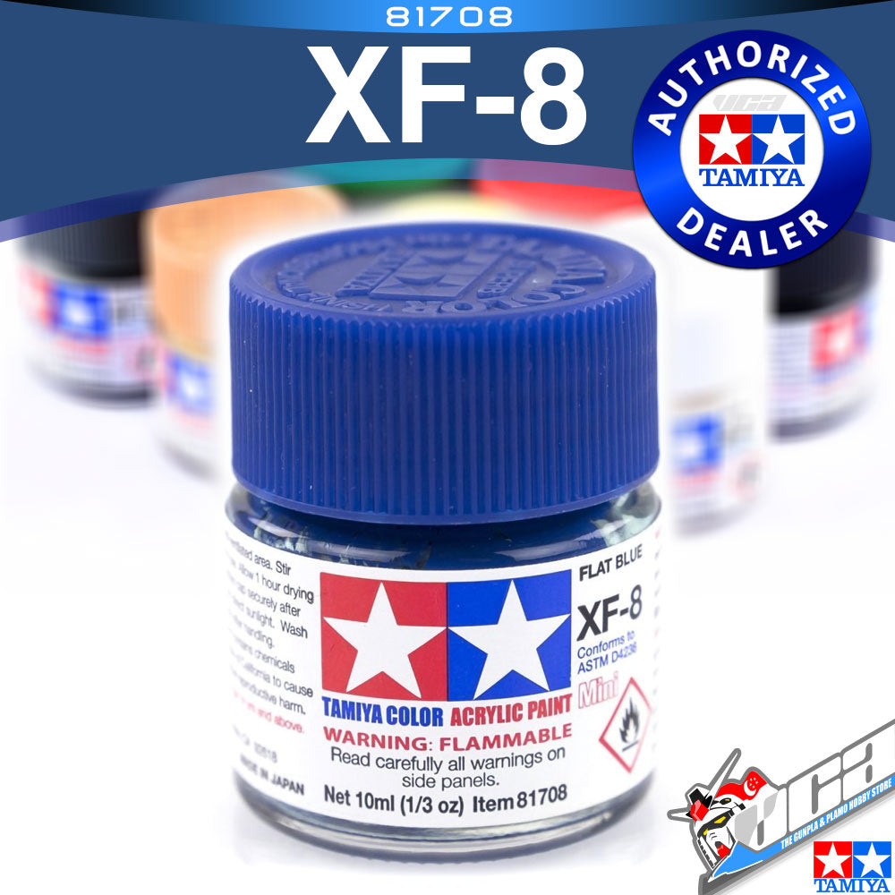 TAMIYA 81708 XF-8 FLAT BLUE ACRYLIC MINI 10ML PLASTIC MODEL HOBBY ACTION FIGURE TOY PAINT VCA GUNDAM SINGAPORE