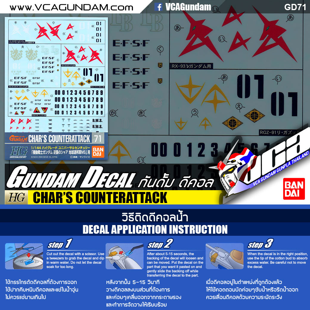GUNDAM DECAL 71 CHAR'S COUNTERATTACK FEDERATION for 1/144 SCALE