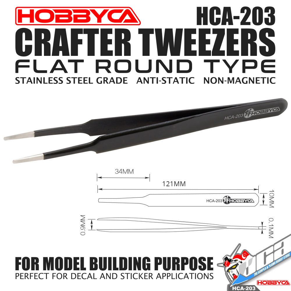 HOBBYCA HCA-203 CRAFTER TWEEZERS FLAT ROUND TYPE PLASTIC MODEL DECAL STICKER VCA GUNDAM